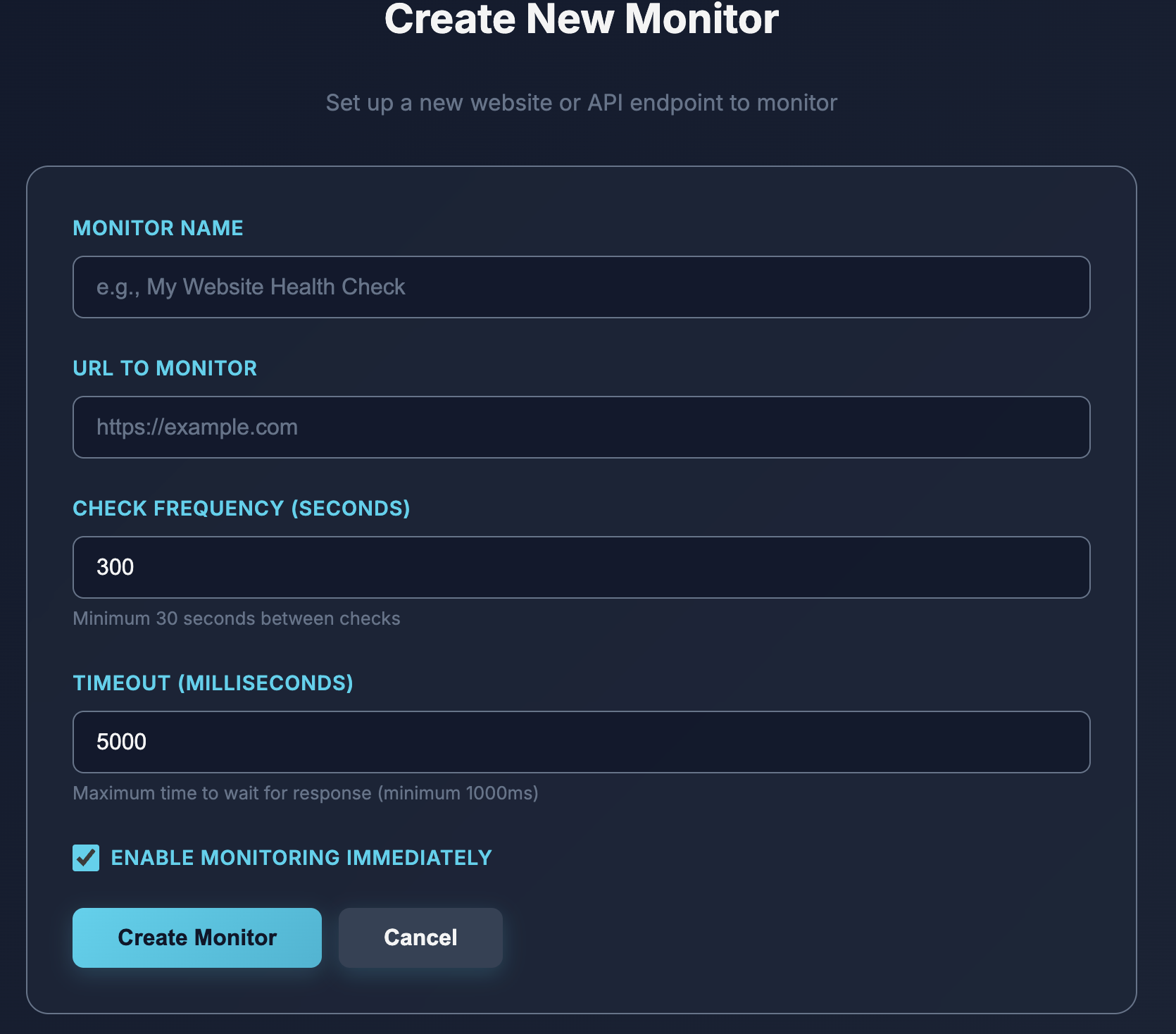 Create New Monitor